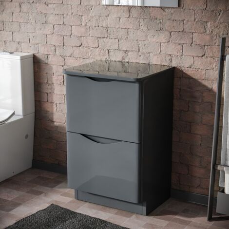 500mm Grey 2 Drawer Work Top Freestanding Vanity Unit Bathroom  Merton