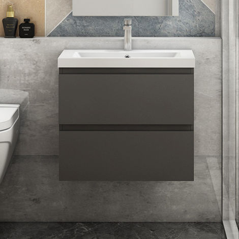 main image of "Wall Hung Bathroom Vanity Unit Sink with Drawers 500 600 800mm White Grey Oak"