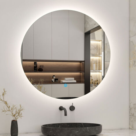 500MM Round Demister Bathroom Mirror with Dimmable LED Lights, Touch control and wall switches, Vertical Wall Mounted, IP44, Blackout memory