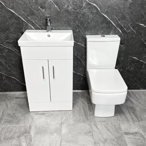 500mm Vanity Unit Basin Sink Naomi With Bliss Short Projection Toilet Bathroom, With Tap