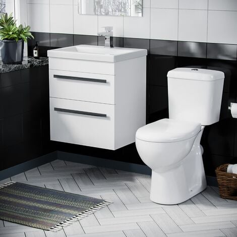 main image of "500mm Wall Hung 2 Drawer Vanity Unit Gloss White And ECO Complete Toilet Set"