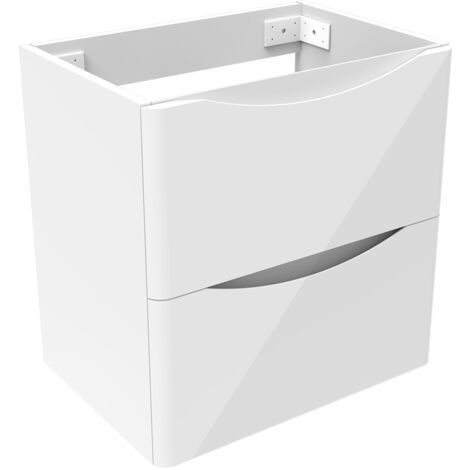 500mm Wall Hung Bathroom Vanity Unit without Basin Gloss White 2 Soft Closing Drawers - Flat Pack