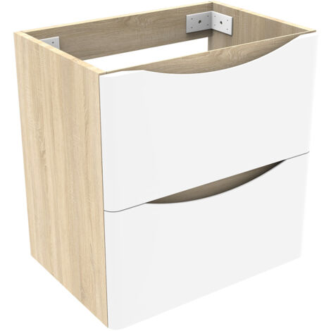 500mm Wall Hung Bathroom Vanity Unit without Basin Matt White+Oak 2 Soft Close Drawers - Flat Pack