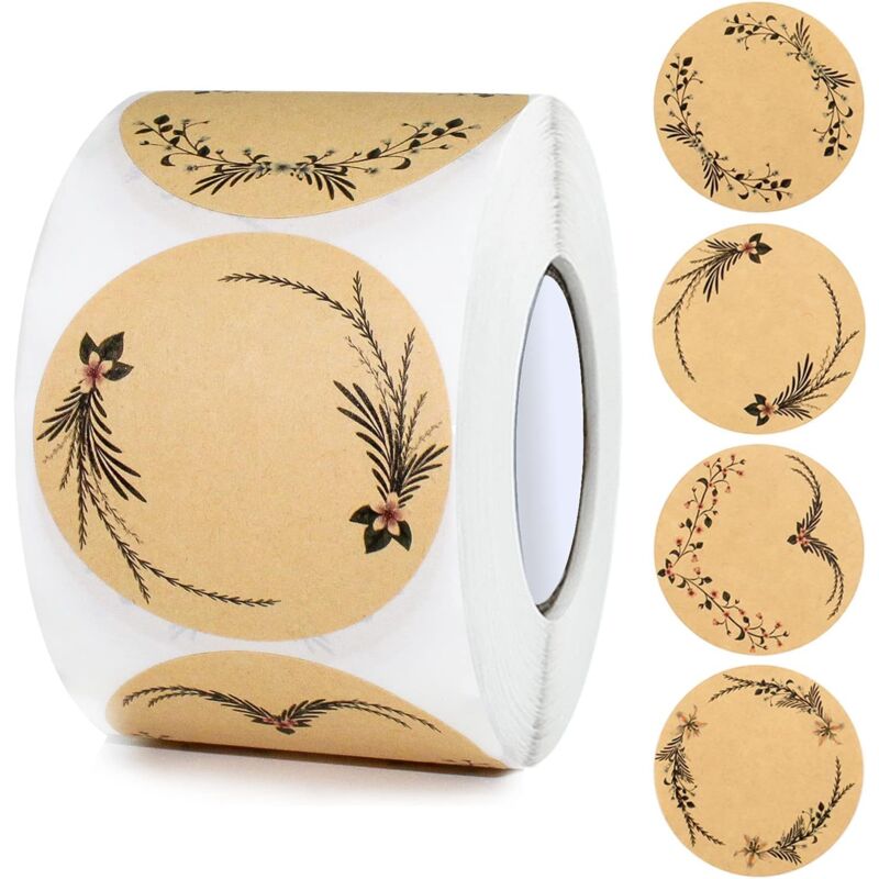 Linghhang - 500Pcs (Brown)Round Kraft Sticker Labels 5cm Jam Labels Adhesive Kraft Paper Sticker Labels for Gifts Envelope Baking Spices Jars Label