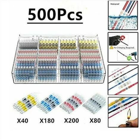500Pcs Cosses Electriques Souder Gaine Thermorétractable,Maidodo Thermorétractables Souder Bout À Bout Seal Connecteurs Electriques Isolés Etanche Marine Marine Automobile Cuivre