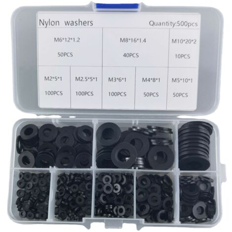500pcs entretoise en nylon m2 - M10 entretoise en plastique rondelle Rondelle plate