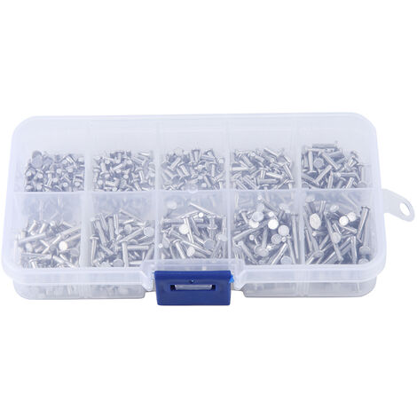 500pcs M2 Rivets en aluminium à tête plate Rivet solide à tête plate Longueur 3mm-18mm