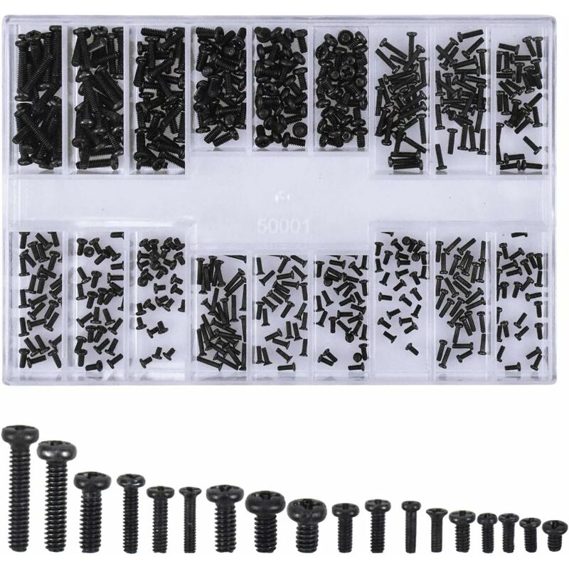 

500Pcs Micro Tornillos, Mix Tornillos Pequeños, Kit de Herramientas de Reparación con Caja para Computadora/Reparar gafas/Relojes/Joyería,