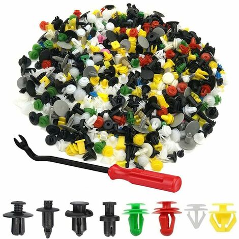 500pcs Rivet Clips Plastique, Plastique Fixation Auto Universel, de Garniture Voiture avec Outil Démontage, pour Panneaux Garnitures Portes, Différentes Formes et Tailles