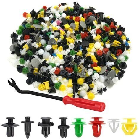 500pcs Rivet Clips Plastique, Plastique Fixation Auto Universel, de Garniture Voiture avec Outil Démontage, pour Panneaux Garnitures Portes, Différentes Formes et Tailles