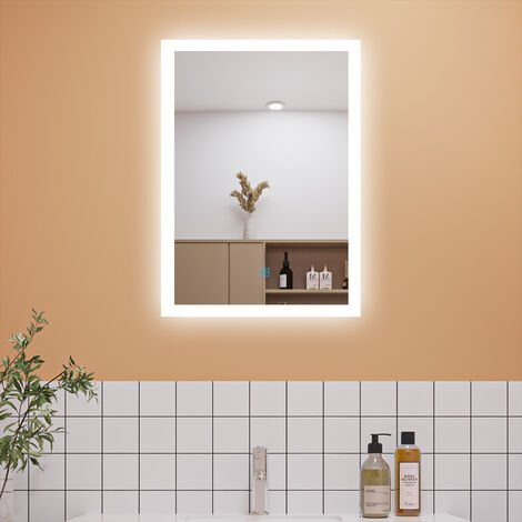 500x700mm Backlit LED Illuminated Bathroom Mirror with LED Lights, Lighted Bathroom Makeup Wall Mounted Mirror with Demister Pad, Sensor Touch Switch, Horizontal/Vertical