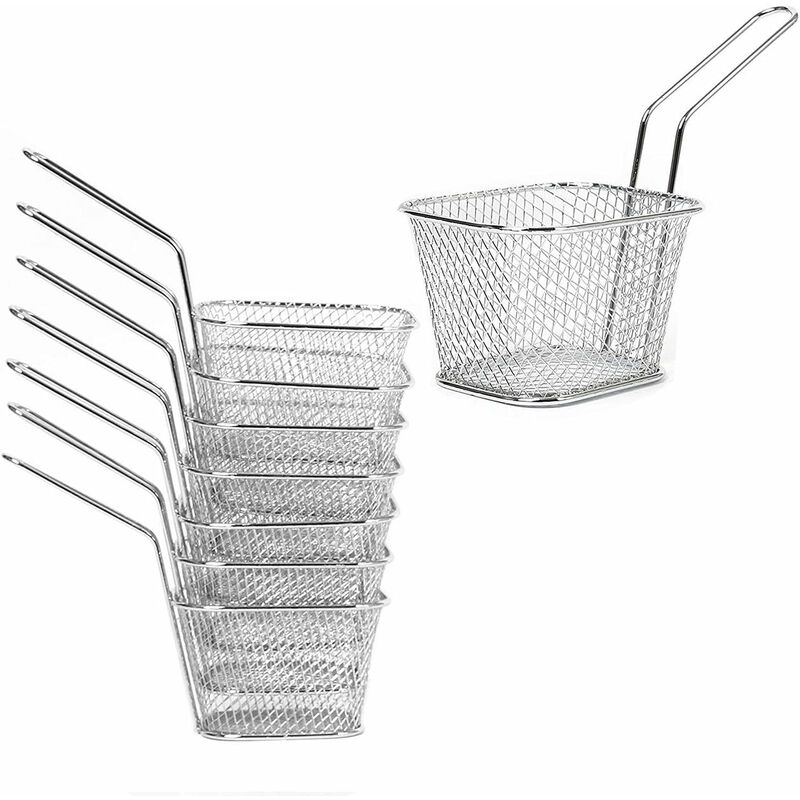 8pcs Panier à Frites Carré Individuels en Acier Inonxydable, Plats de Service à Frites Outils de Cuisine pour Friture Alimentaire Chips, Crevettes,