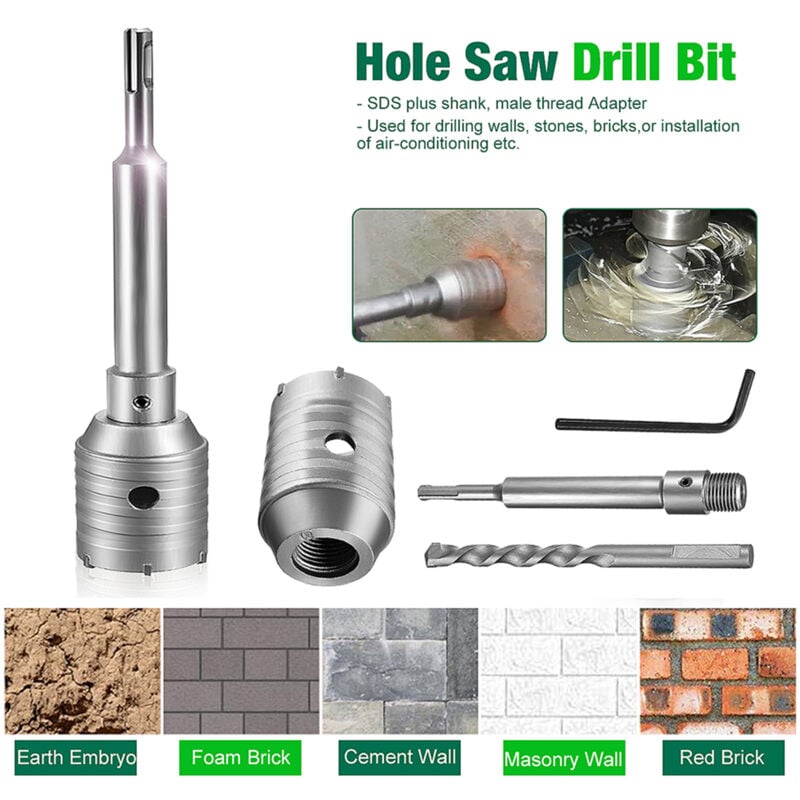 Rosvola - 50,200mm Scie Cloche à Béton Poignée Ronde sds Plus Shank, Foret de mur de pierre de ciment de coupeur de trou de mur pour le climatiseur