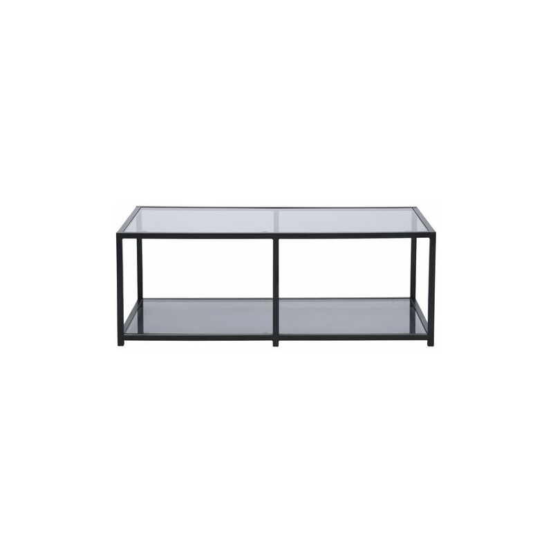 Furniturer - 5034 Table basse rectangulaire gris cendre au design industriel - plateau en verre trempé et structure en acier - L 110 x P 50 x H 42 cm
