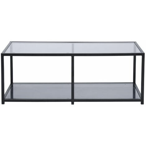 5034 Table basse rectangulaire gris cendre au design industriel - plateau en verre trempé et structure en acier - L 110 x P 50 x H 42 cm