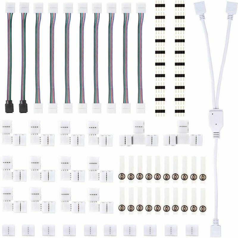 5050 4 Pin rgb led Light Strip Connector Kit Includes Splitter Cable, Connector Cables for led Strip, l Shaped Connectors, 4 Pin Male Connectors