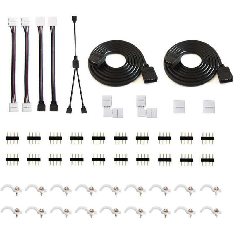5050 Kit de connecteur de bande à LED 4 broches avec Séparateur Y de Bande LED, Rallonge RGB LED,Raccord d'angle de Raccord Rapide LED, pour 3528