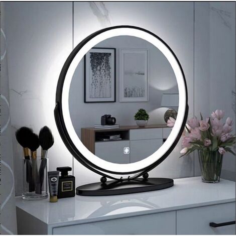 5050cm rotondo ruotabile con luce LED tri-colore dimmerabile specchio di vanità cornice nera - LightPink