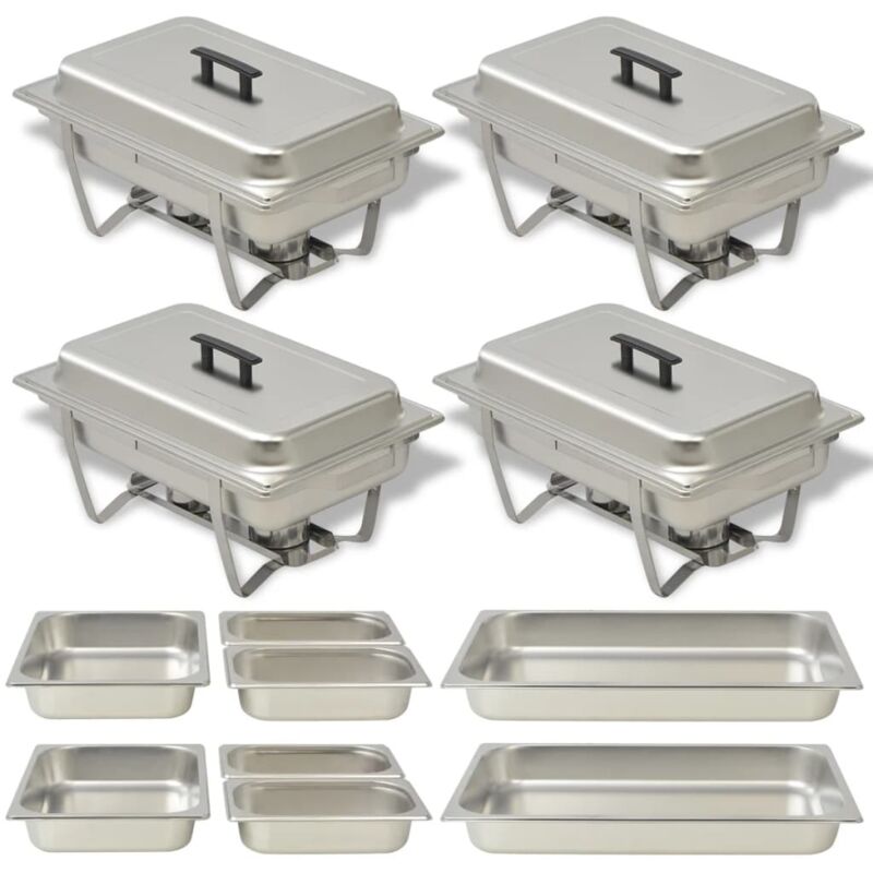 vidaXL 4 Piece Chafing Dish Set Stainless Steel, Silver