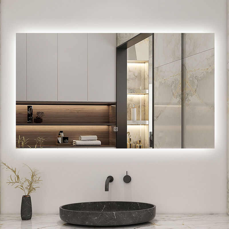 Biubiubath - 120x70 cm miroir de salle de bain led rétro-éclairé sans cadre avec anti-buée + mémoire + dimmable
