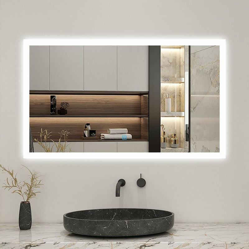 Biubiubath - 60x50cm led tricolore miroir de salle de bain anti-buée + mémoire + dimmable