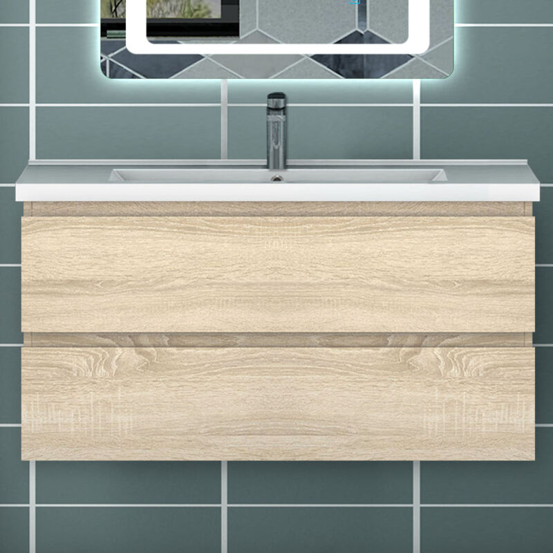 Ocean Sanitaire - Meuble vasque suspendu 100cm naturel avec 2 tiroirs