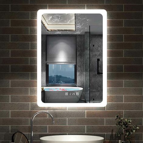 main image of "LED Spiegel mit Uhr, Touch, Beschlagfrei Badezimmerspiegel Kaltweiß"