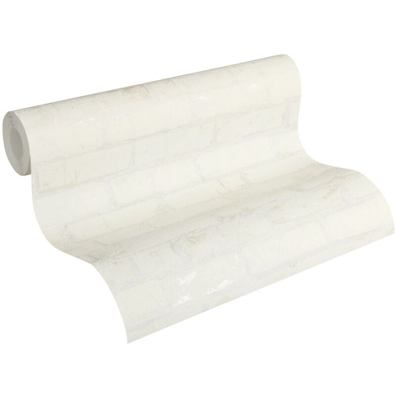 A.s.creations - Papier peint brique blanche Tapisserie blanche imitation pierre salon & cuisine Papier peint idéal couloir & chambre d'adulte