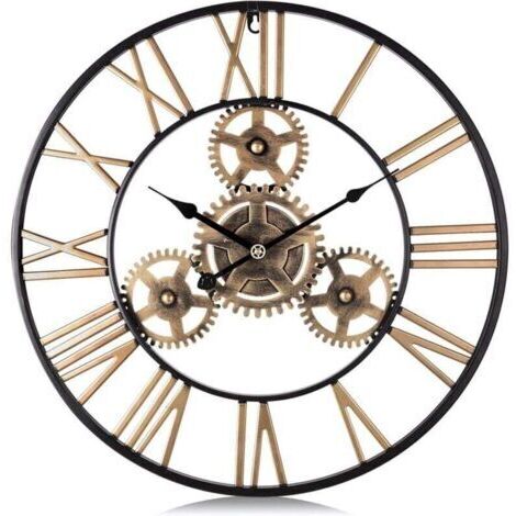 50cm 1 Pièces Horloge Murale Geante Métal, Engrenages Or Industrielle Silencieuse Pendule Murale Chiffres Romains Déco pour Salon Bar