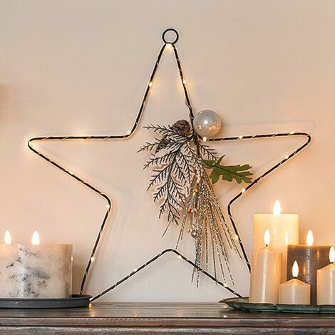 50cm Battery Power Hanging LED Star with Silver Berry & Pinecones Christmas Decoration  Indoor Home