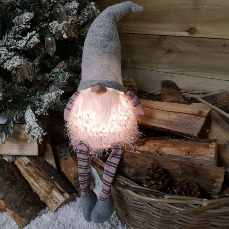 50cm Christmas Sitting Male Light Up LED Gonk with Dangly Legs in Grey Hat