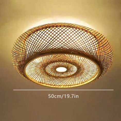 GOJOY 50cm Deckenlampe Lampe Rund Bambus Rattan Schlafzimmer Wohnzimmer Deckenleucht