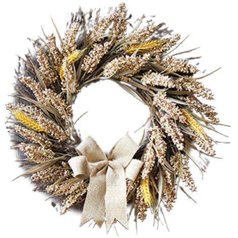 50CM Fall Wreath for Front Door Thanksgiving Wreath with Artificial Wheat Cereals Branches Autumn Door Wreath Harvest Wreath Decoration