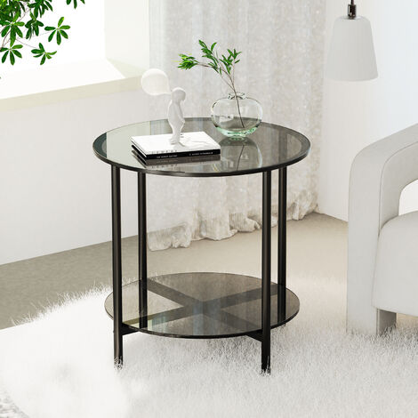50cm Glass Coffee Table Modern Round Sofa Side End Table