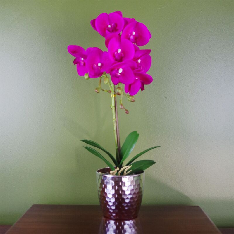 Leaf 50cm Phalaenopsis Orchid Artificial Dark Pink Silver