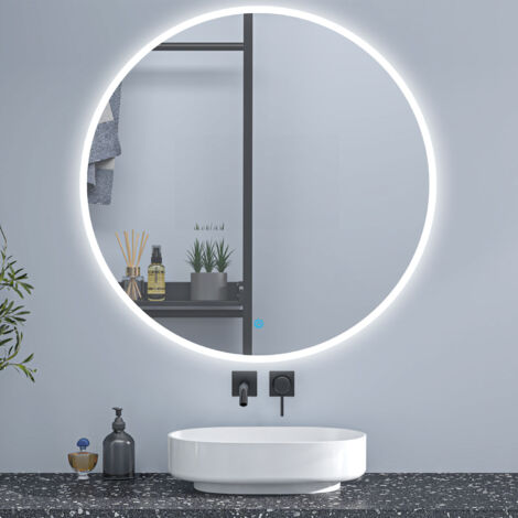 50cm Round Illuminated Bathroom LED Mirror with Optional 3 Colour Light Anti-fog，Touch Switch