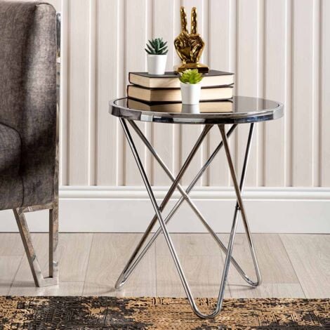 50cm Sofa Side Table for Living Room Furniture, End Table with Tempered Glass Top