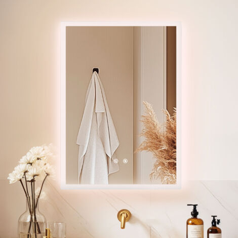 50cm x 70cm Rectangular LED Bathroom Mirror with Frosted edge Backlit Lights, Anti Fog