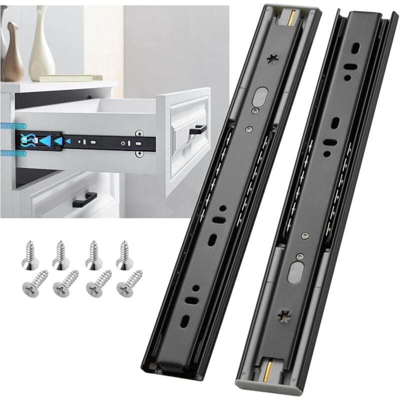 35cm,1 paire) Glissiere pour Tiroir Avec Fermeture Amortie,Coulisse Tiroir 45kg Capacité de Charge Roulement à Billes Extension Complète, montage