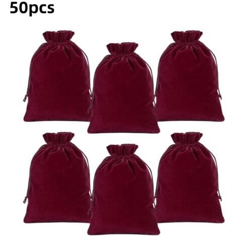 50er-Pack karminrote Beutel mit Kordelzug (8 x 10 cm), Aufbewahrungsbeutel für Schmuck, Geschenktüten für Süßigkeiten, geeignet für Weihnachtsgeschenke