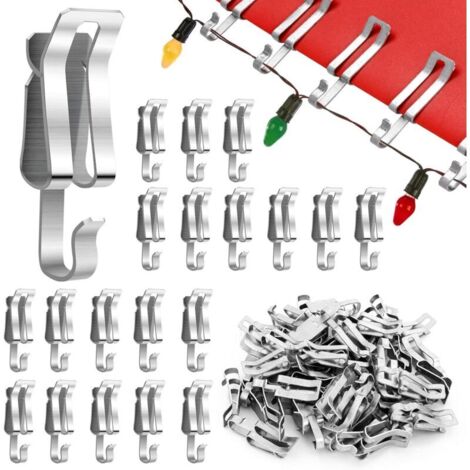 50er-Pack Metall-Haken für Weihnachtsbeleuchtung, Dachrinnenaufhänger, Dachlichter, saisonale Schindeln, Weihnachtsdekoration, Silber