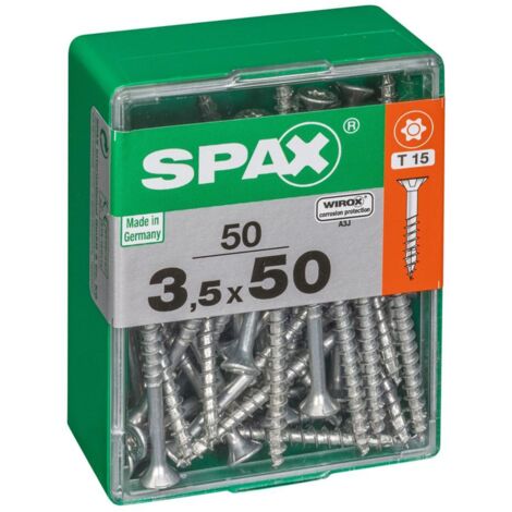 50er-Pack SPAX-Stahlschrauben mit flachem Senkkopf, Durchmesser 3,5 mm x Länge 50 mm SPAX