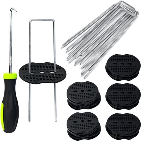 50er-Packung 6" Unkrautschutzmembranstifte mit Schutzscheiben und Haken/Nagel, 6" Länge MUMU