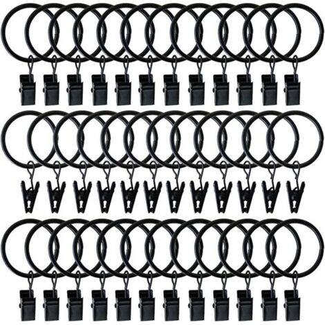 50er-Packung robuste Metallring-Gardinenclips für dekorative Gardinen, rostfrei, im Vintage-Stil, passend für Gardinenstangen bis 6,1 cm Durchmesser, schwarz