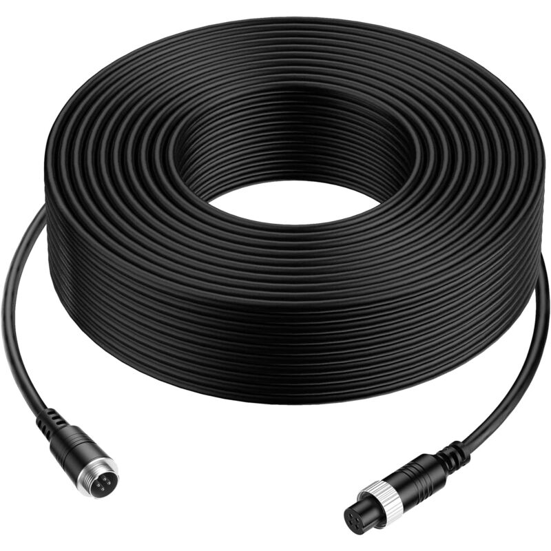 50FT 15M Câble d'extension Vidéo Voiture 4 Broches Aviation Imperméable à l'eau Anti-Choc pour CCTV Caméra Rétro Camion Camper Bus Motorhome Véhicule