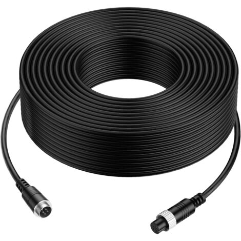 50FT 15M Câble d'extension Vidéo Voiture 4 Broches Aviation Imperméable à l'eau Anti-Choc pour CCTV Caméra Rétro Camion Camper Bus Motorhome Véhicule Surveillance Sauvegarde Système