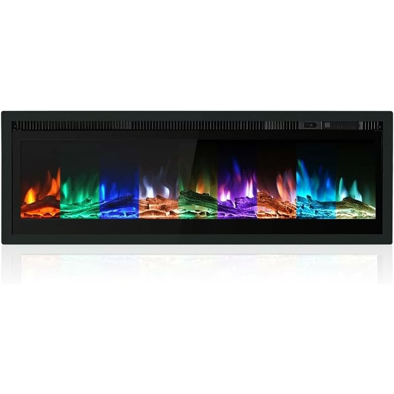 Image of 40inch Electric Fireplace 900W/1800W Insert Wall Mounted Freestanding Heater Metal Panel Heater Colorful Flame Remote Control with Crystal