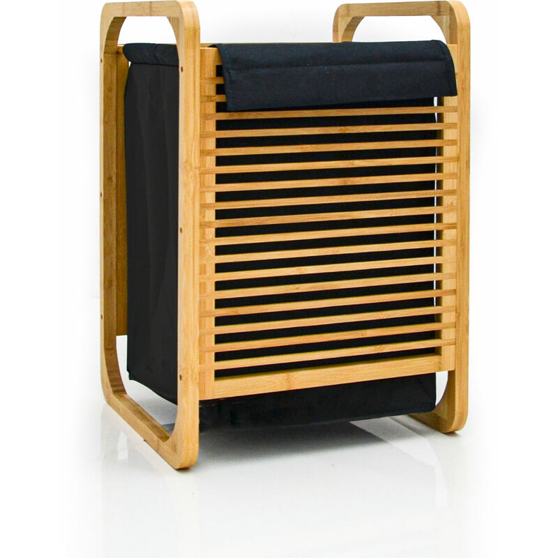 50L Panier à Linge Bambou avec Couvercle et Sac à Linge 40x36x57 Panier en Bois