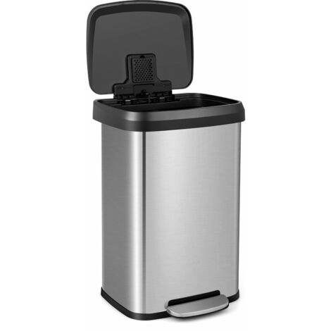 50L Rectangular Trash Garbage Can Stainless Steel Step Trash Bin Recycling Pedal