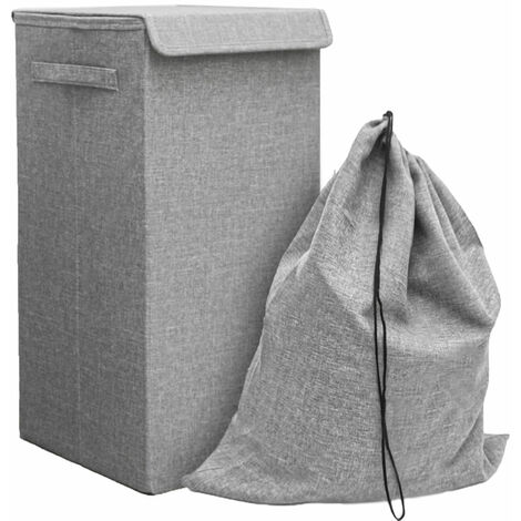 50L Wäschekorb mit Deckel und Wäschesack - 30x30x60 Wäschesammler Grau - Faltbar - grau